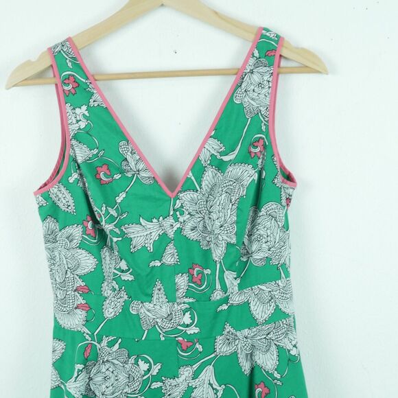 Boden Size 4 Dress Kelly Green A Line Preppy Paisley Spring Country Club Twee - Picture 2 of 7